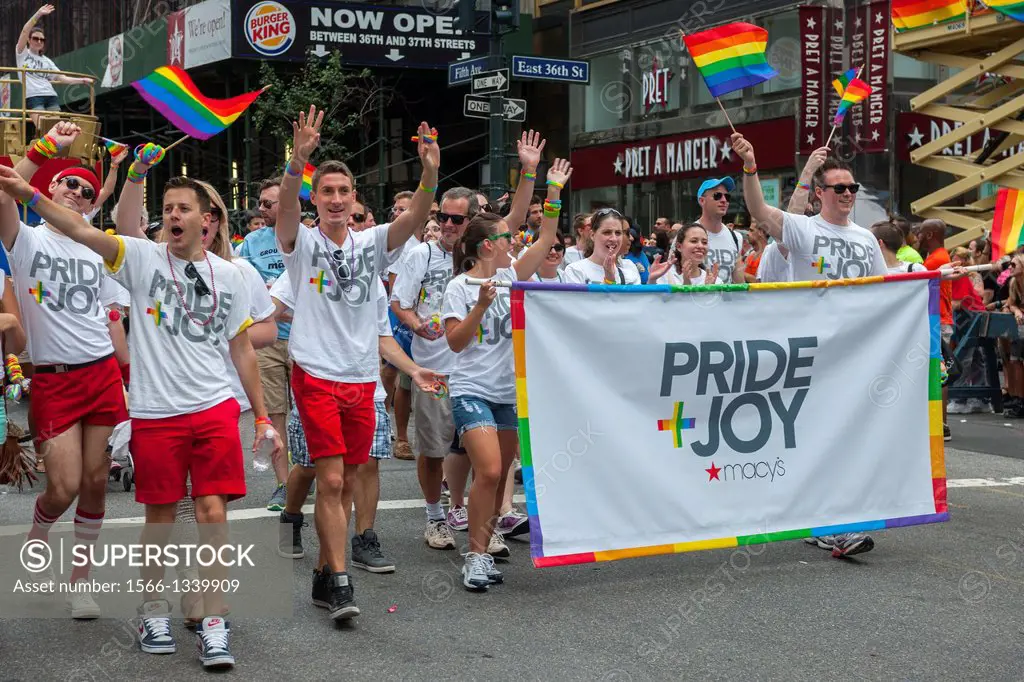 Macy´s workers march in the 44th annual Lesbian, Gay, Bisexual and Transgender Pride Parade on Fifth Avenue in New York. The turn out for the parade w...