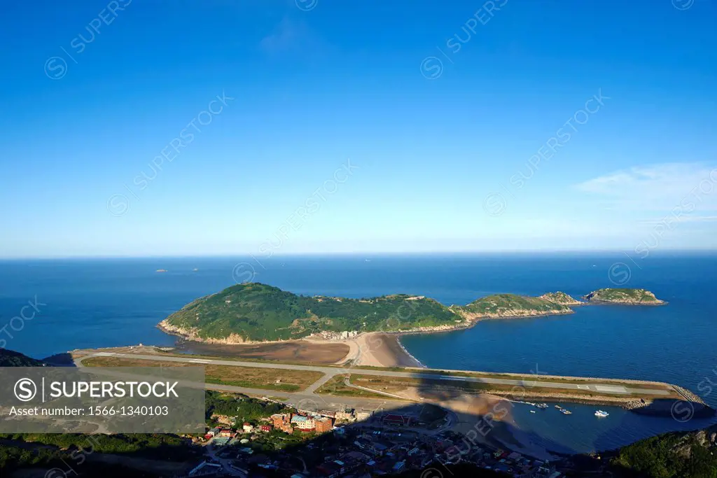 The view of the Beigan airport landing strip from Mount Bi surrounded by beaches. This is the proposed location for the new casino planned by the gove...