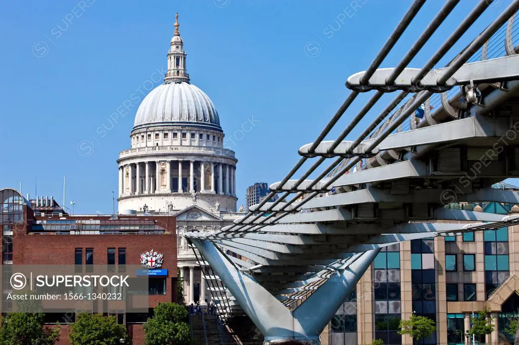 The Millennium Footbridge and St Paul's Cathedral, London, England.
