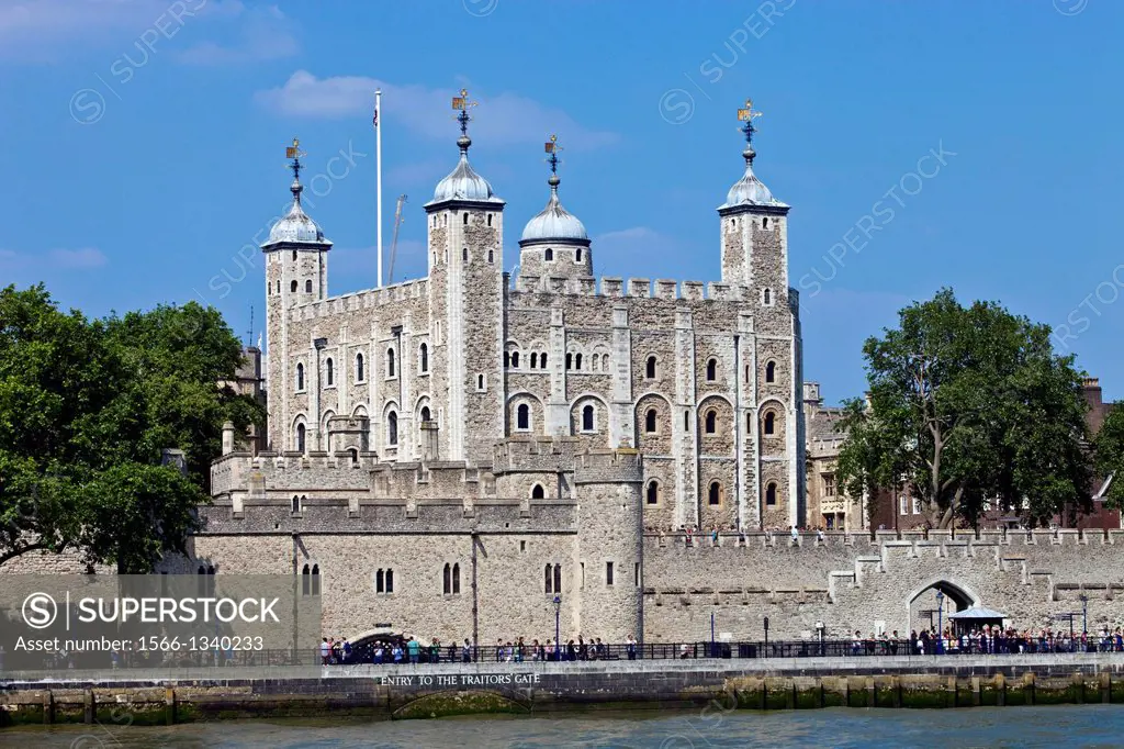 The Tower of London and River Thames, London, England.