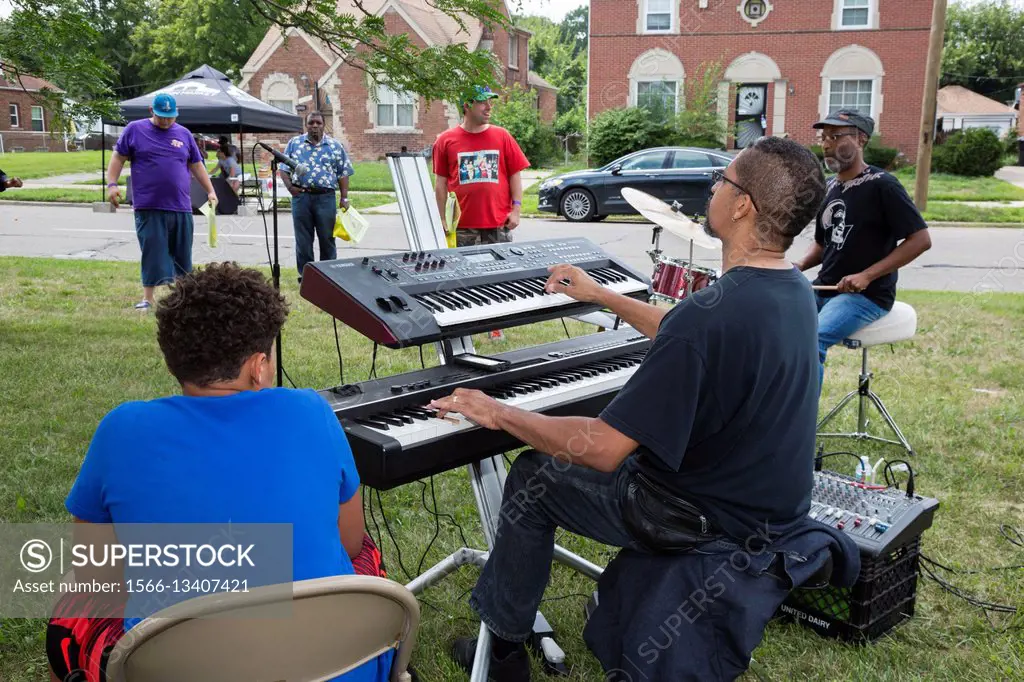 Detroit, Michigan - A jazz band plays at a summer street fair held by a neighborhood group.