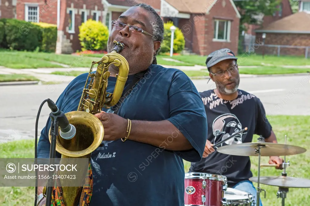 Detroit, Michigan - A jazz band plays at a summer street fair held by a neighborhood group.