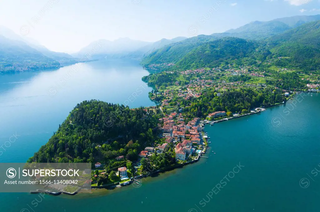 Italy, Lombardy, Como lake, Bellagio peninsule (aerial view).