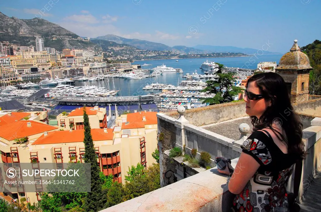 Panorama of La Condamine and Monte Carlo from the lookout near the Prince's Palace of Monaco in Monaco-Ville.