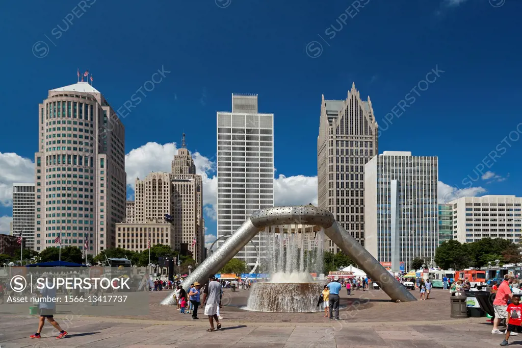 Detroit, Michigan - The Dodge Fountain in Hart Plaza, designed by Isamu Noguchi.