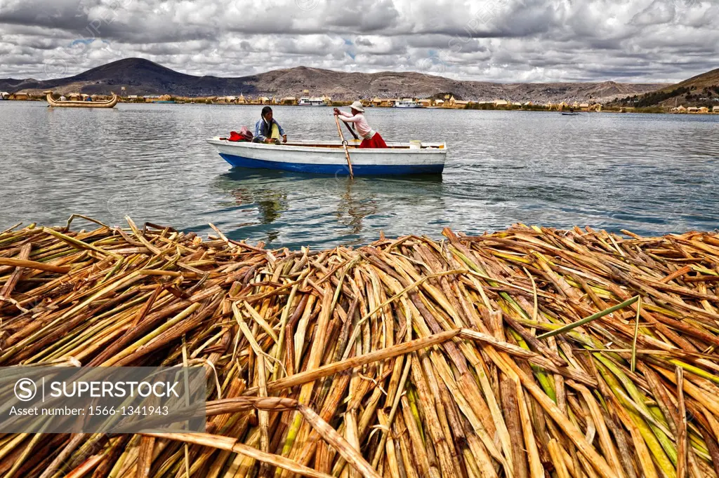 uros island in titicaca lake.peru.