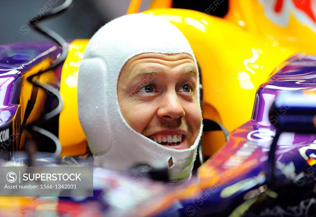 portrait of Sebastian Vettel (GER),Red Bull Racing RB9 in the cockpit of his race car during the Formula One Grand Prix of Spain on Circuit de Catalun...
