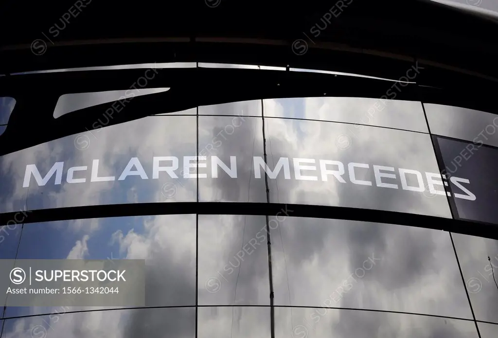 McLaren Logo on Motorhome during the Formula One Grand Prix of Spain on Circuit de Catalunya race track in Montmelo near Barcelona, Spain.