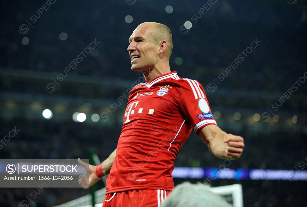 winning goalscorer Arjen Arjen Robben (FC Bayern Muenchen) celebrates after the UEFA Champions League Final between Bayern Munich and Borussia Dortmun...