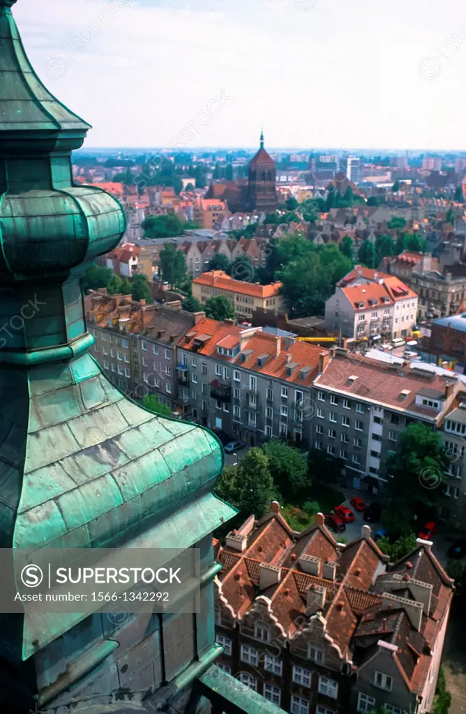 view at Gdansk in Poland from rooftop of church