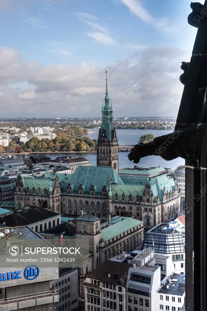 A view from St Nikolai memorial of City Hall, Hamburg, Germany