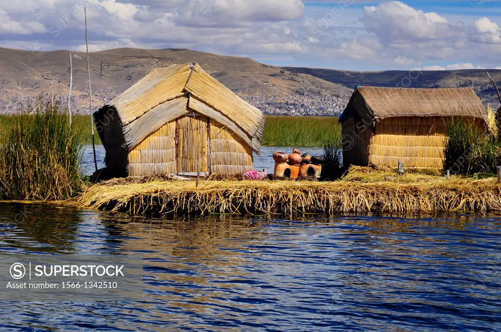 A house made of plants in the floating islands of the Uros, in Peru.