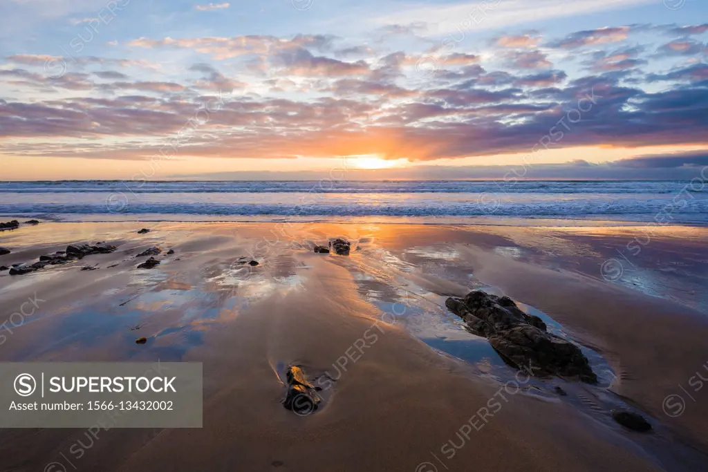 Sandymouth beach on the North Cornwall coast near Bude. England.