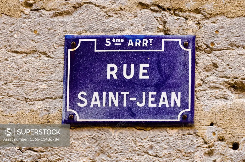 Street sign in old town Vieux Lyon, France (UNESCO World Heritage Site).