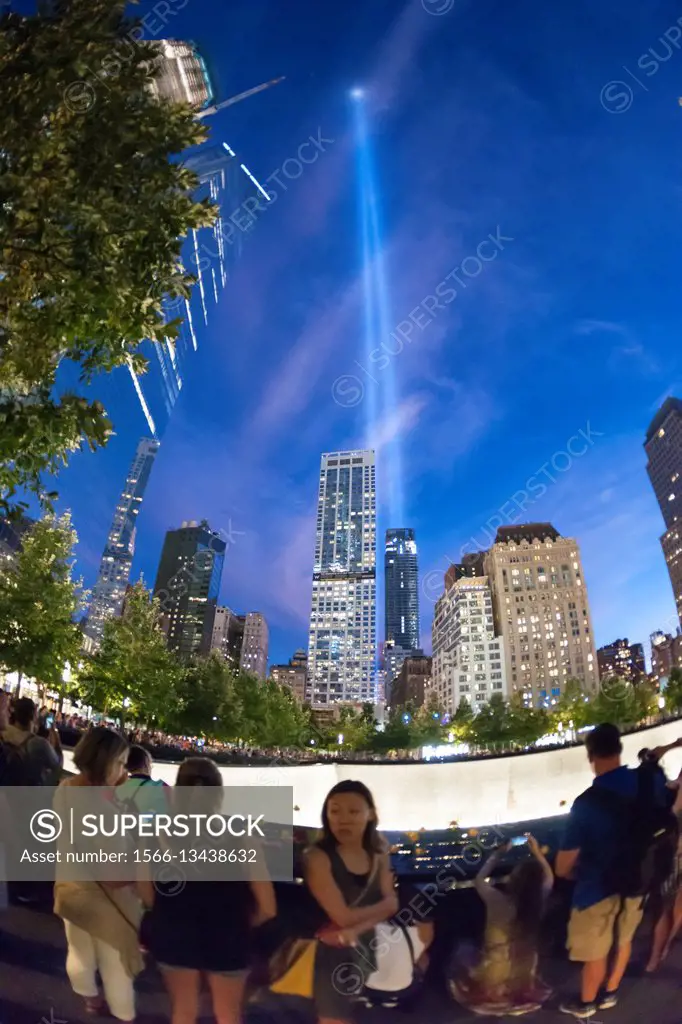 The Tribute in Light shines over the 9/11 Memorial in New York on Sunday, September 11, 2016 for the 15th anniversary of the September 11, 2001 terror...