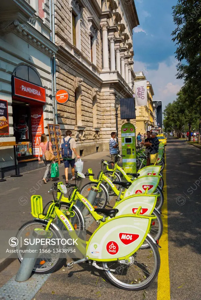 Mol Bubi public bike sharing scheme docking station, Andrassy ut, Budapest, Hungary.