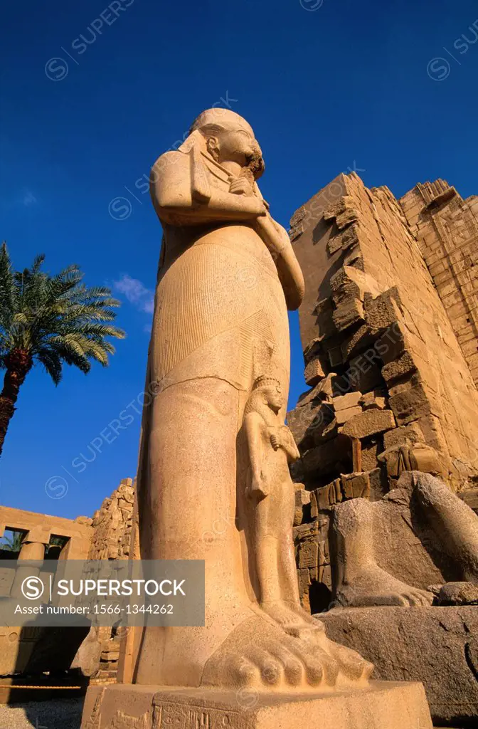 EGYPT, NILE RIVER, LUXOR, TEMPLE OF KARNAK, STATUE OF RAMSES II.