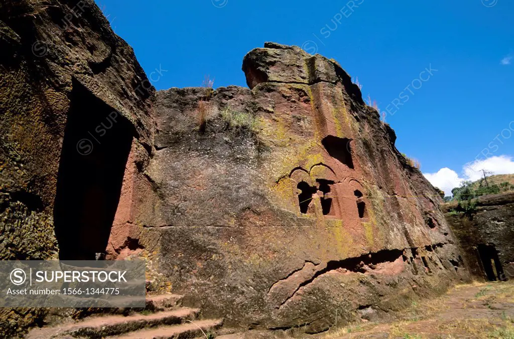 ETHIOPIA, LALIBELA, UNESCO WORLD HERITAGE SITE, CHURCH CARVED INTO ROCK.