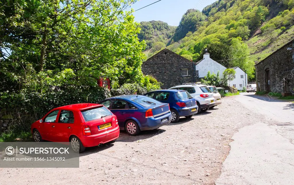 Limited parking spaces at Stonethwaite in the Lake District.