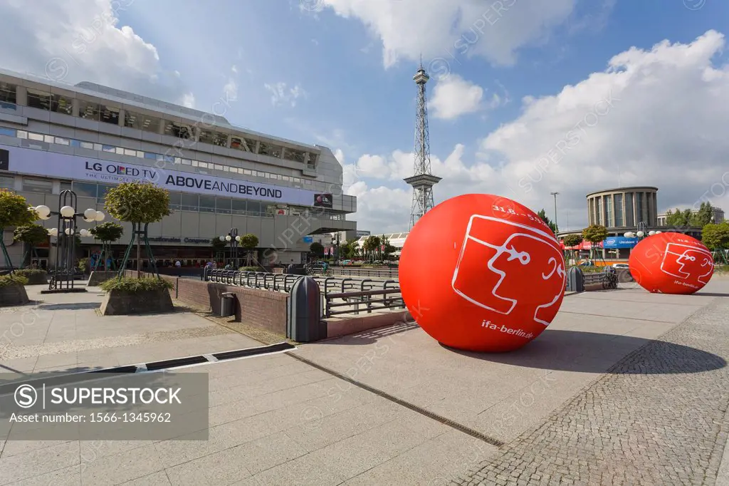 a Balloon with logo for trade fair IFA ""Internationale Funkausstellung"", Consumer Electronics Trade Fair, ICC and Radio Tower, Charlottenburg-Wilmer...