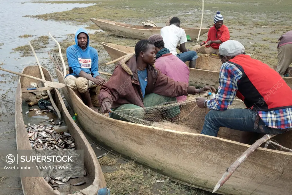 Fishermen at Lake Manyara. Tanzania, Africa.