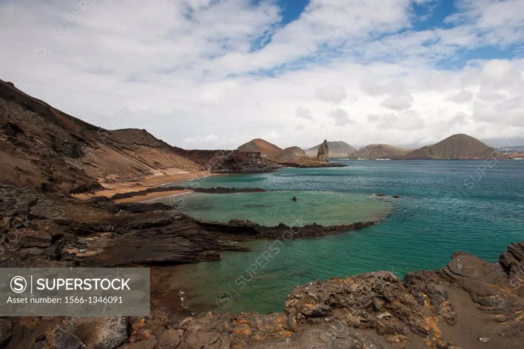 Landscape view of submerged volcano crater, Bartolome Island, Galapagos Islands National Park, Galapagos, Ecuador.