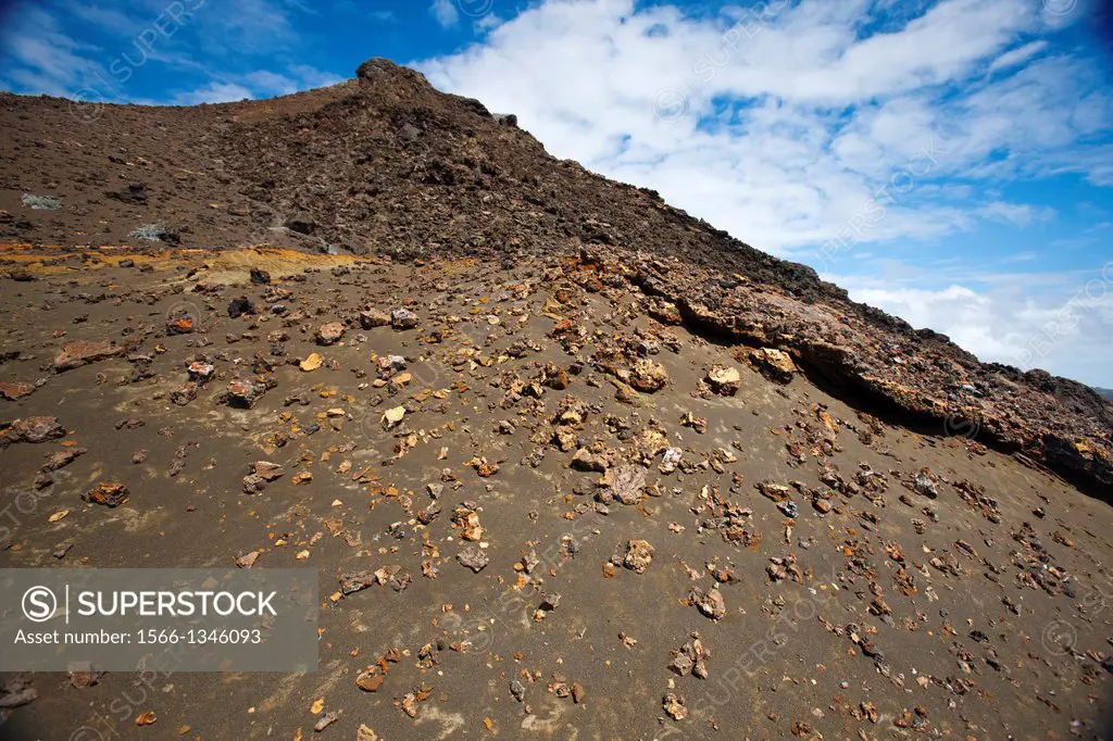 View of the volcanic peak of Bartolome Island with lava rocks, Galapagos Islands National Park, Galapagos, Ecuador.