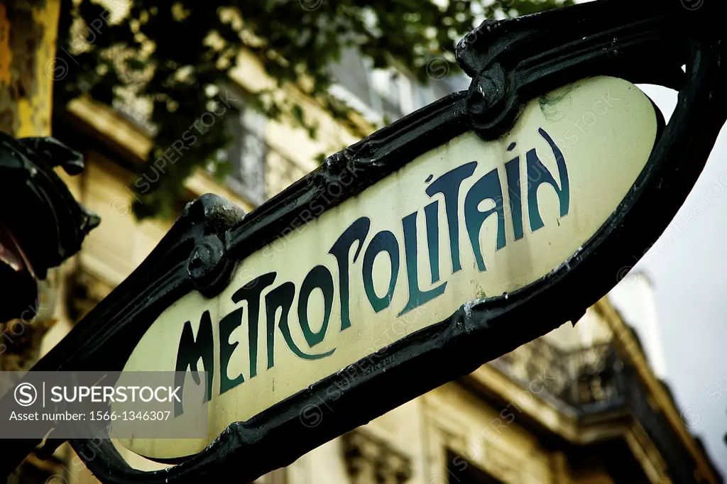 Typical Subway station entrance in paris, France