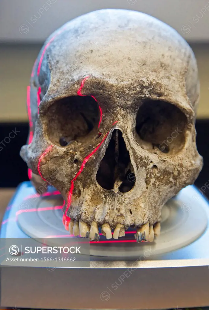 Waco, Texas - A scanner makes a 3D photograph of the skull of an unidentified migrant who died trying to enter the United States without legal documen...
