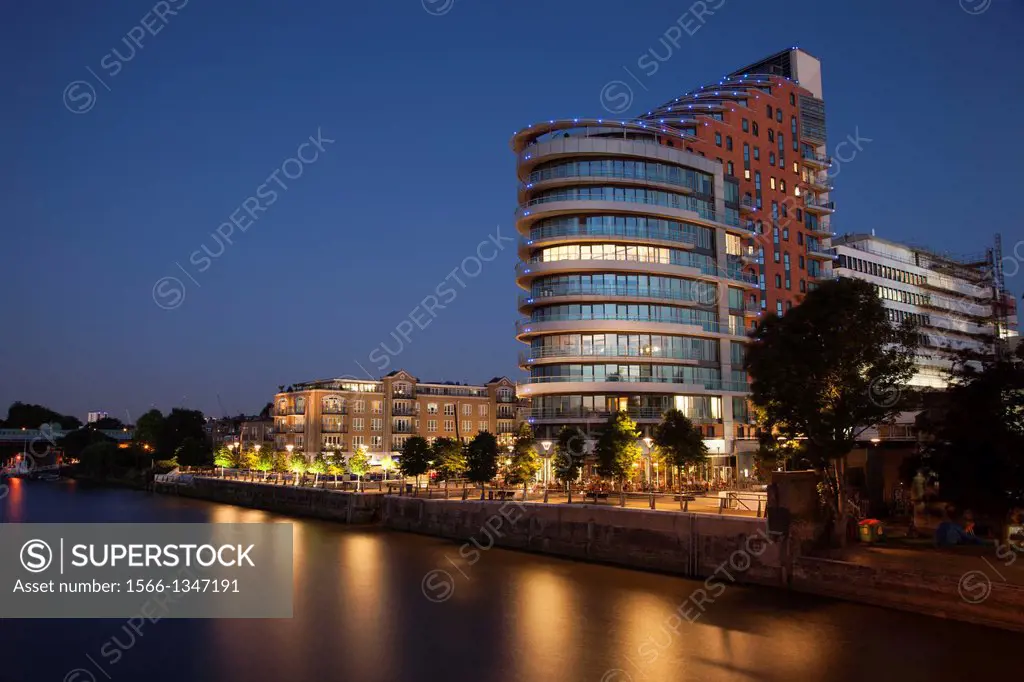 Putney Embankment and Putney Wharf Tower Apartment Block, Near Putney Bridge In West London.