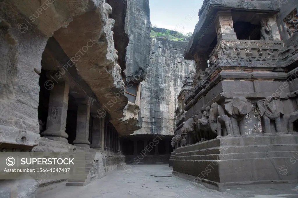 Cave No 16 : The passage on the left between the main temple and the Shiva panels in the Northern corridor, Kailasa, Ellora-Maharashtra.