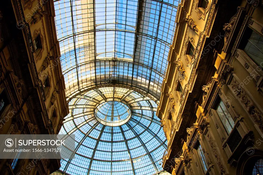 Glass dome of Galleria Vittorio Emanuele in Milan, Italy.