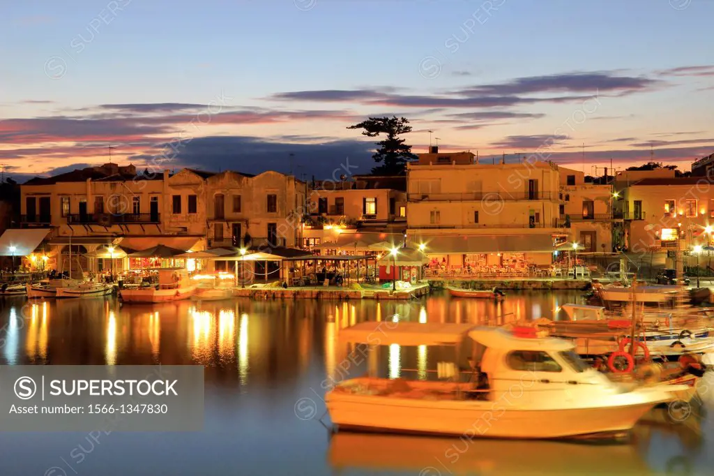 Rethymno Venetian Harbour at Sunset, Crete, Greece.