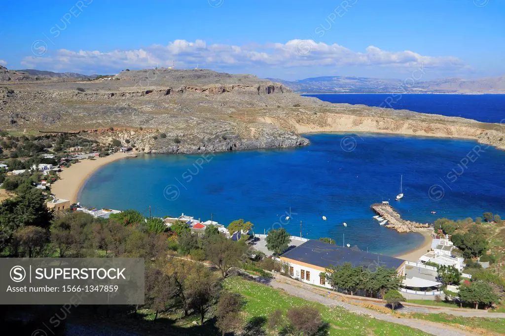 Lindos Bay, Rhodes, Dodecanese, Greece.