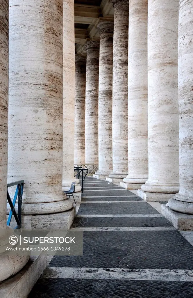 Columns of white marble in the Vatican in Rome