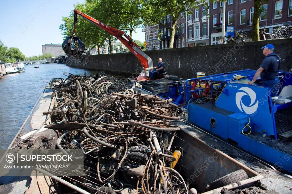 Removing bicycles from the canals in Amsterdam.