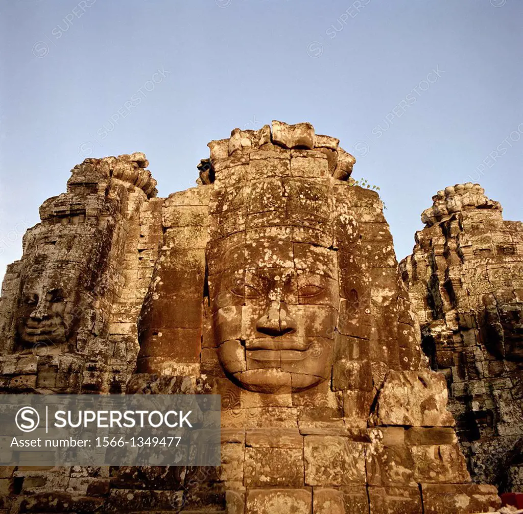 The Bayon of The Temples of Angkor at Siem Reap in Cambodia in Southeast Asia Far East. The epitome of the ego of Cambodia's King Jayavarman VII. The ...