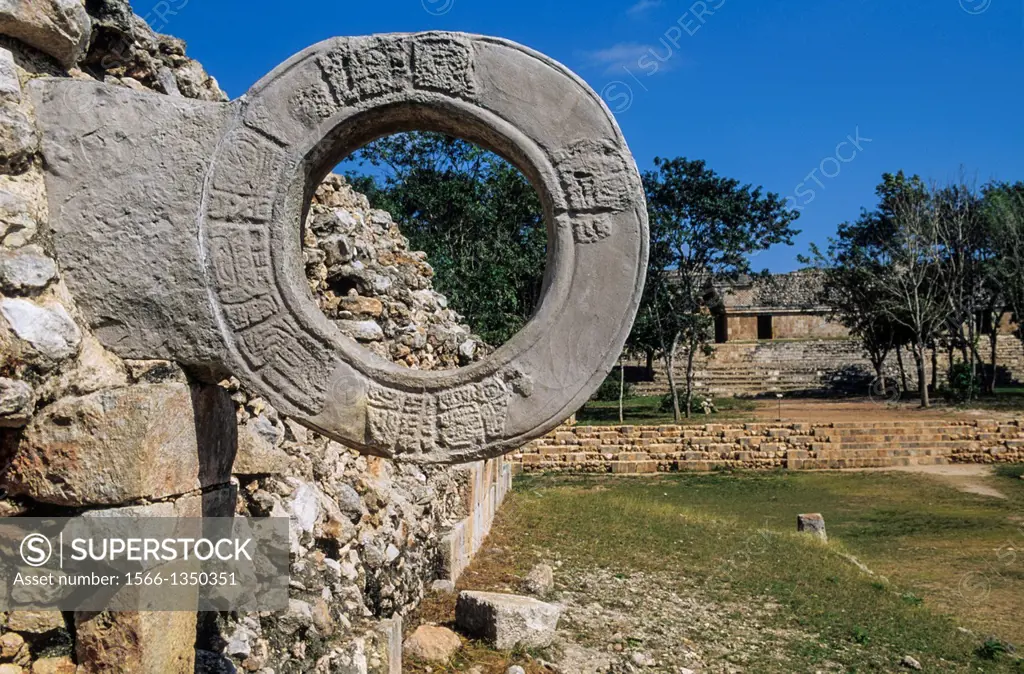Juego de Pelota, Game or ball court, Uxmal Archaeological Site, Uxmal, Yucatan . Mexico.