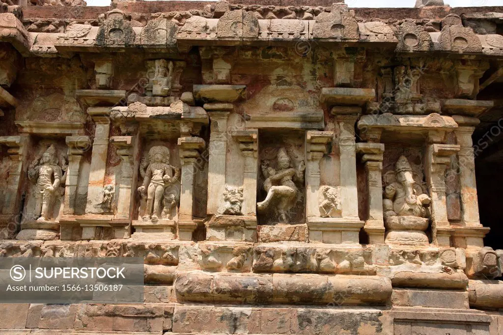 Niches on the southern wall, Amman temple of goddess Brihannayaki, Brihadisvara Temple complex, Gangaikondacholapuram, Tamil Nadu, India. View from No...