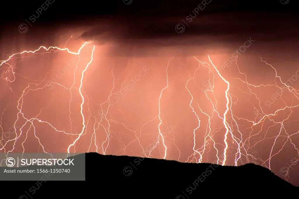 Lightning striking the Ajo Mountains, Organ Pipe Cactus National Monument, Arizona.