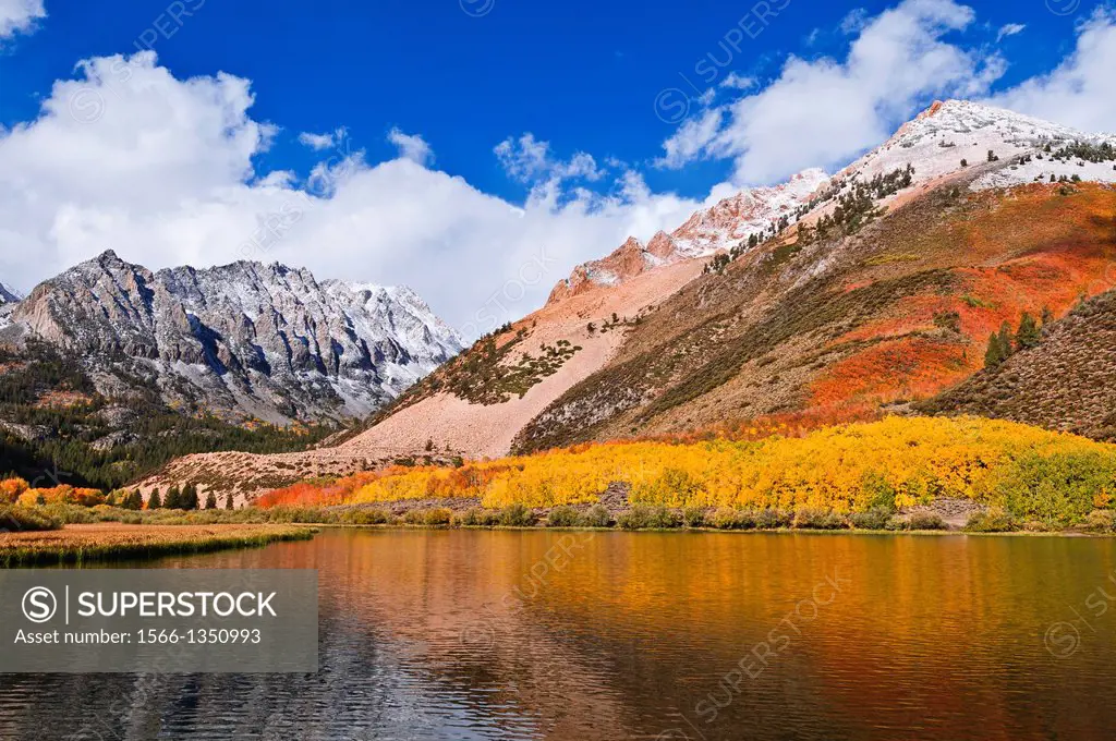 Fall color and early snow at North Lake, Inyo National Forest, Sierra Nevada Mountains, California USA.