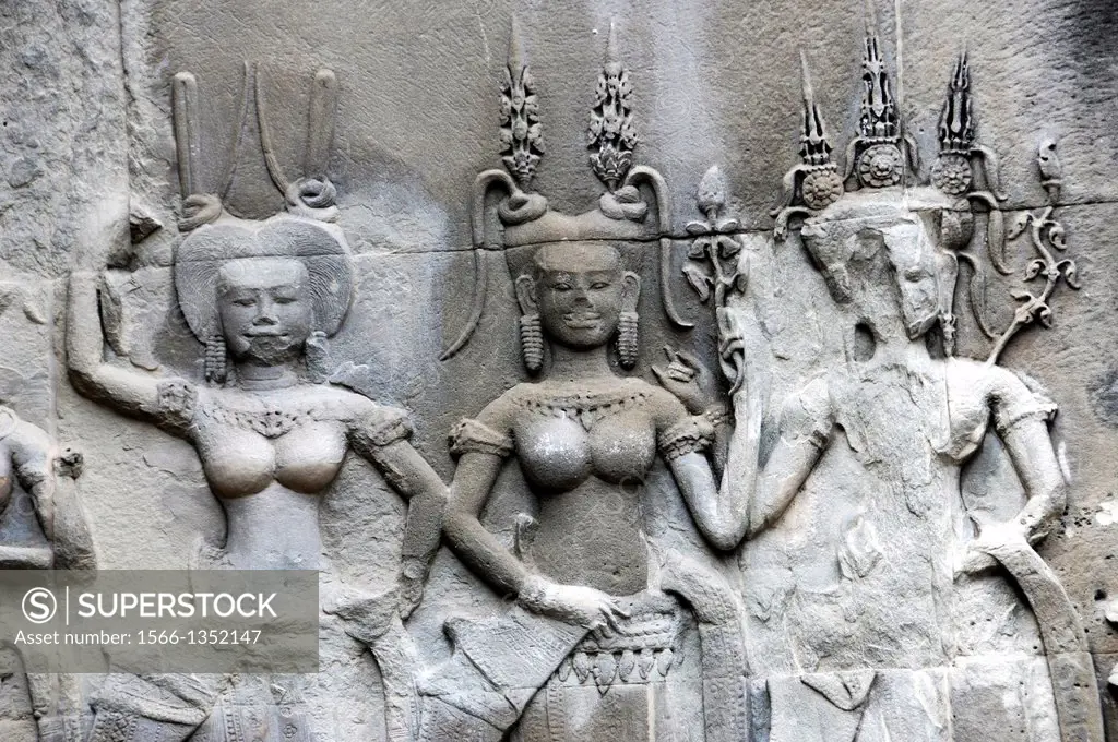Wall relief of temple dancers at Angkor Wat