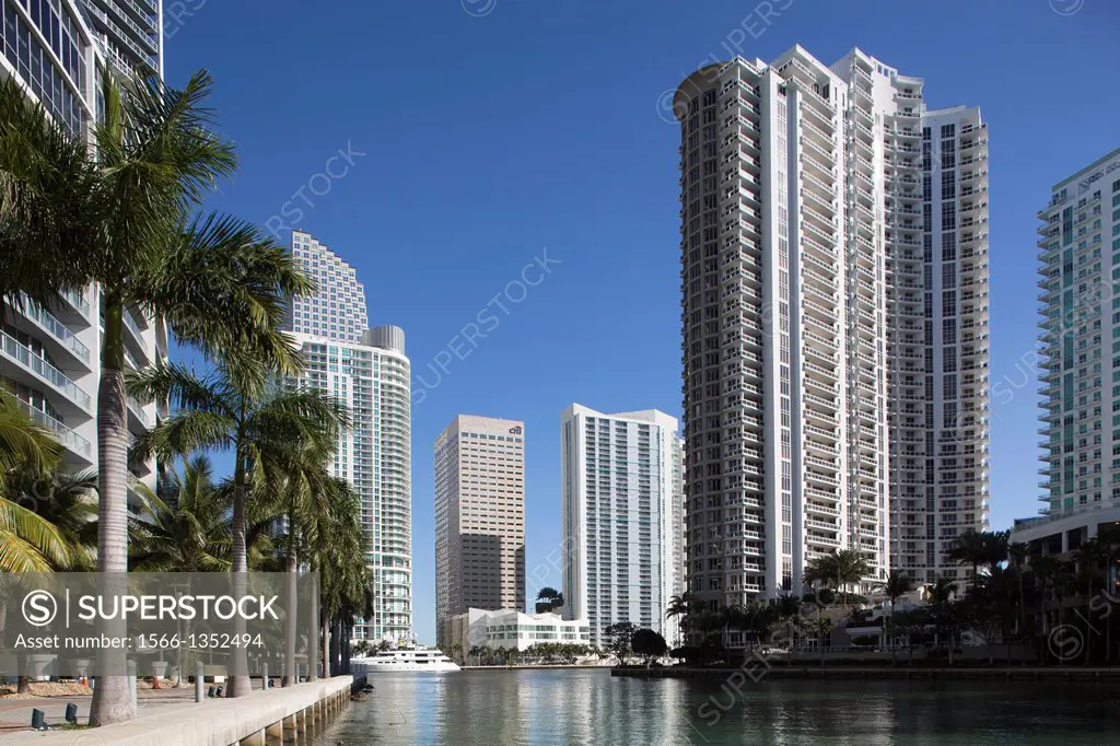Condo towers on Brickell Key, Miami, Florida, USA