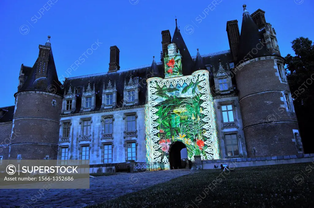 video art projection titled Madame de Maintenon or the Shadow of Sun, by French artist Xavier de Richemont, at Chateau de Maintenon, Eure & Loir depar...