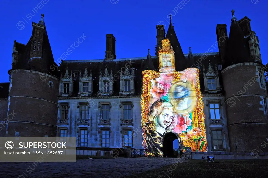 video art projection titled Madame de Maintenon or the Shadow of Sun, by French artist Xavier de Richemont, at Chateau de Maintenon, Eure & Loir depar...
