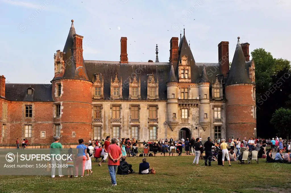 spectators waiting for the night show at the Chateau de Maintenon, Eure & Loir department, region Centre, France, Europe.