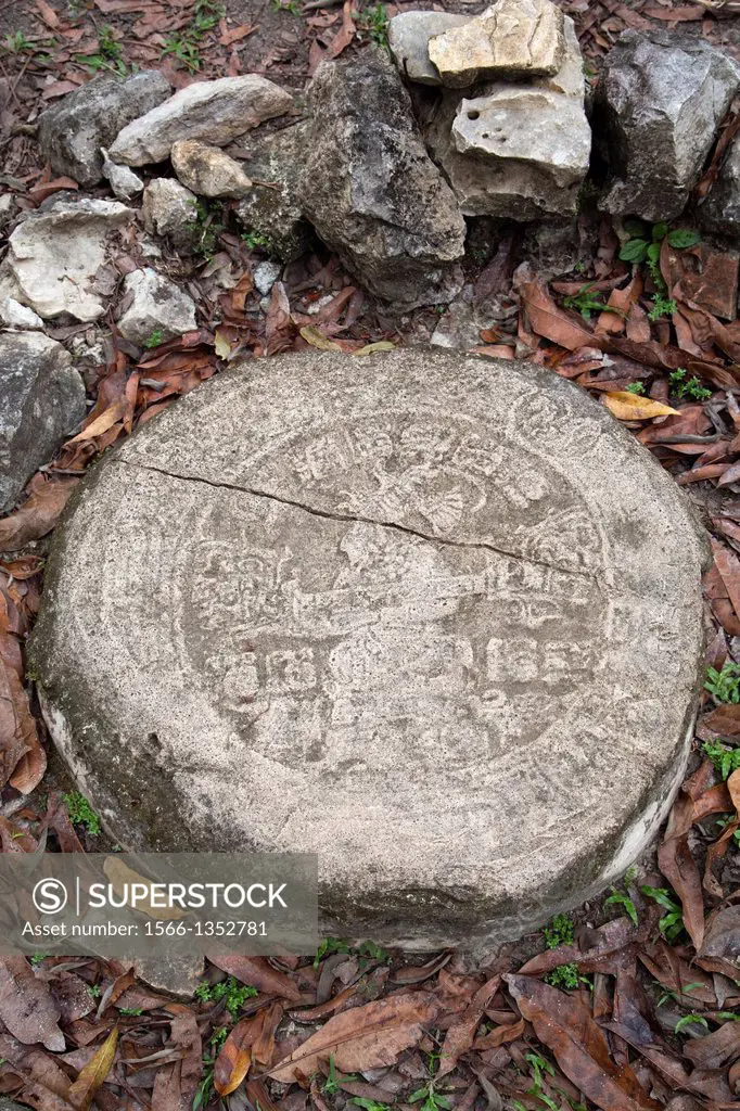 Mexico, Chiapas, Yaxchilan Archaeological Zone, Juego de Pelota (ball court), boundry marker.