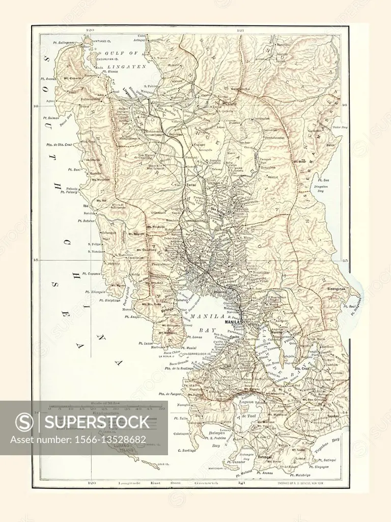 Map of Manila, Philippines and the seat of war during the Spanish-American War of 1898. From Harper's Pictorial History of the War With Spain, publish...