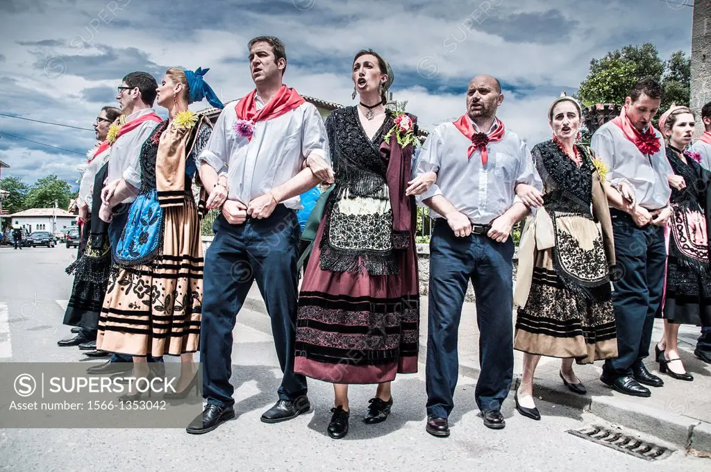 Nueva de Llanes. The village people performing the ancient ritual of danza prima. Asturias. Spain.