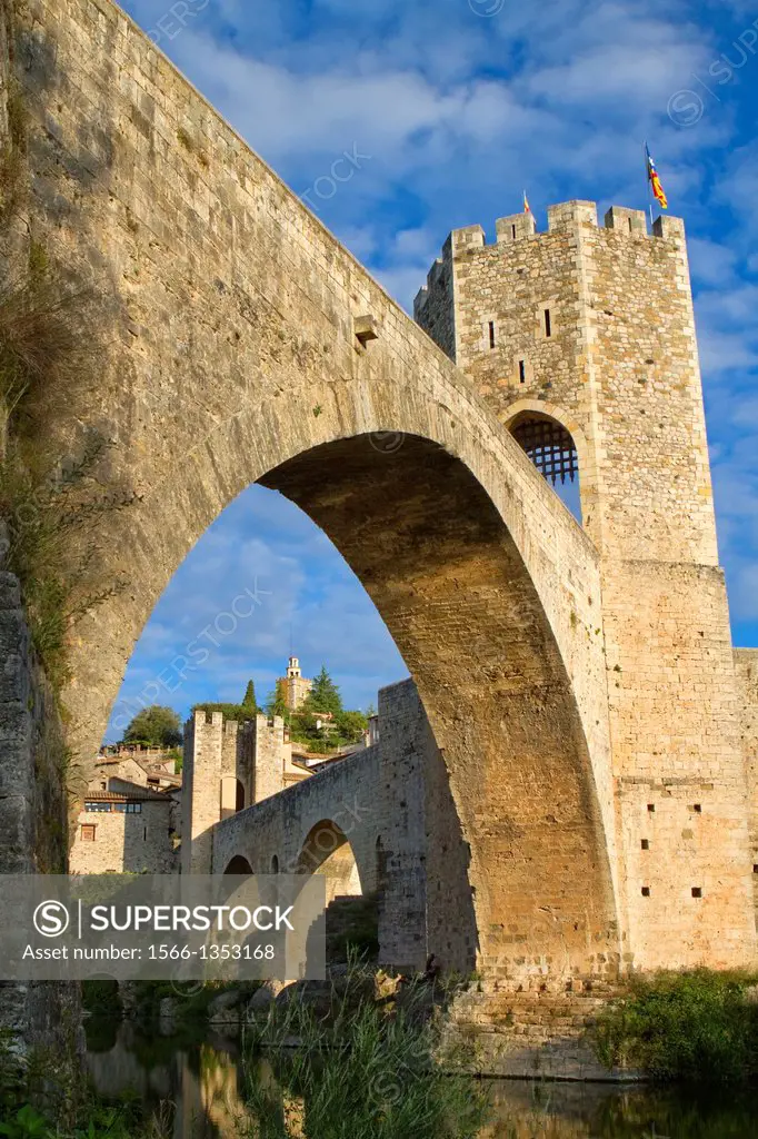 Medieval Bridge (11th Century), in Besalu, a medieval village declarated Historical-Artistic Site, ubicated in La Garrotxa, Girona province. Catalonia...